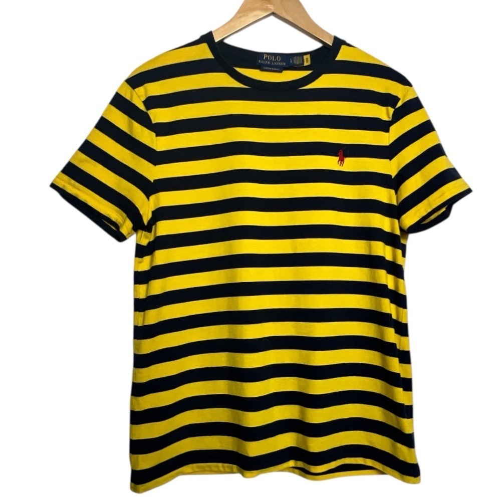 Polo by Ralph Lauren Yellow and Navy Striped Short Sleeve Tee Slim Fit Large